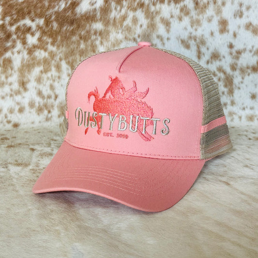 Dustybutts Trucker Cap // Ponytail // Pink & Tan