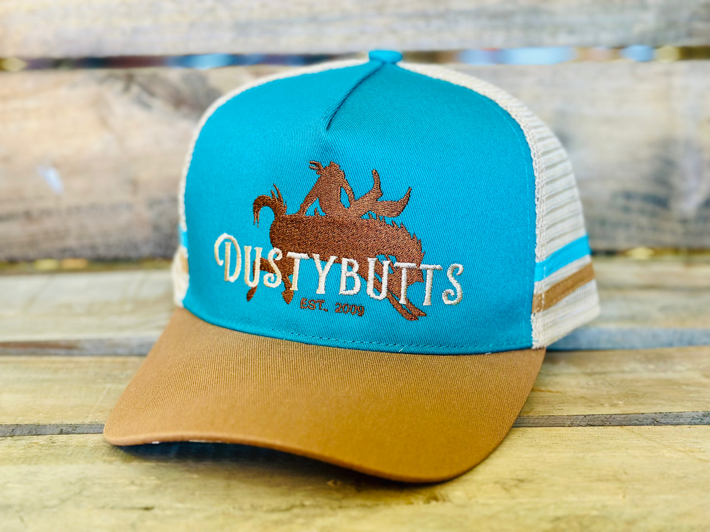 Dustybutts Trucker Cap // Ponytail // Leopard, Teal & Tan