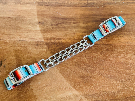 Nylon Flat Double Chain Curb Strap // Teal Serape