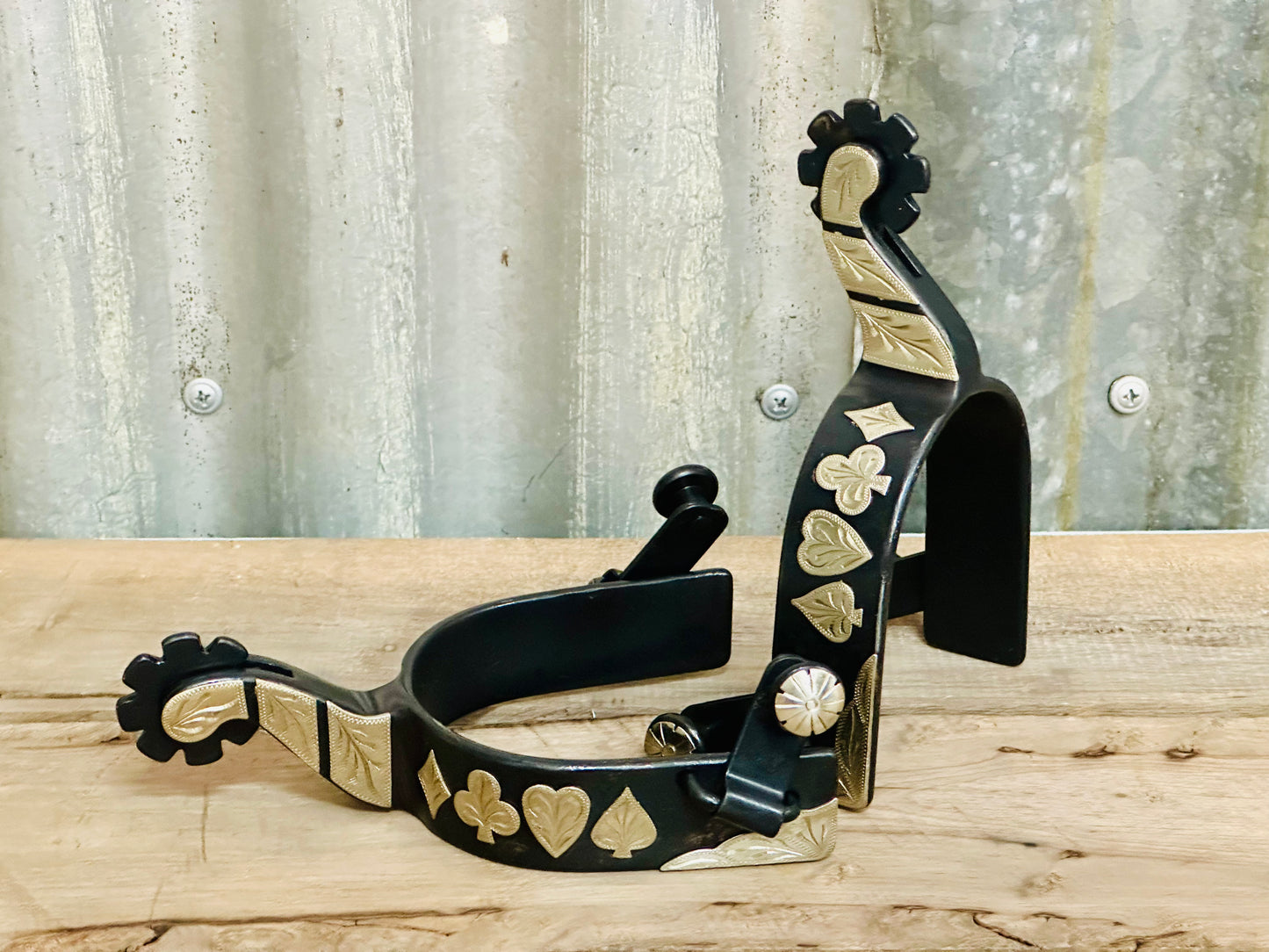 Black Steel Spur With Silver ‘Poker Hand’ Design
