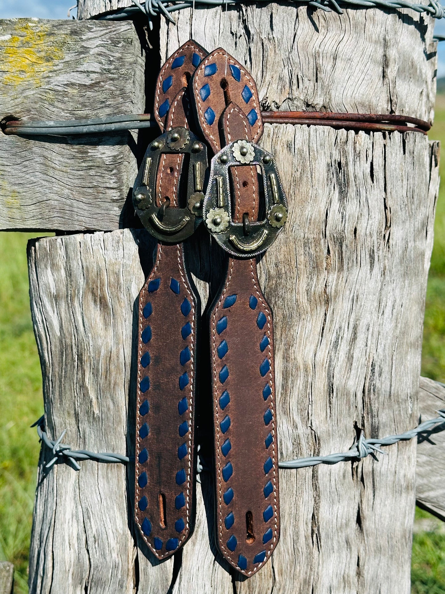 Harness Leather Spur Straps With Buckstitch