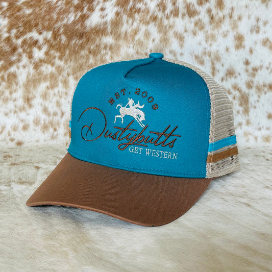 Dustybutts Trucker Cap // Ponytail // Teal, Leopard & Tan