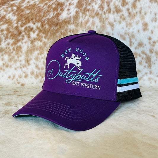 Dustybutts Trucker Cap // Ponytail // Purple, White & Turquoise
