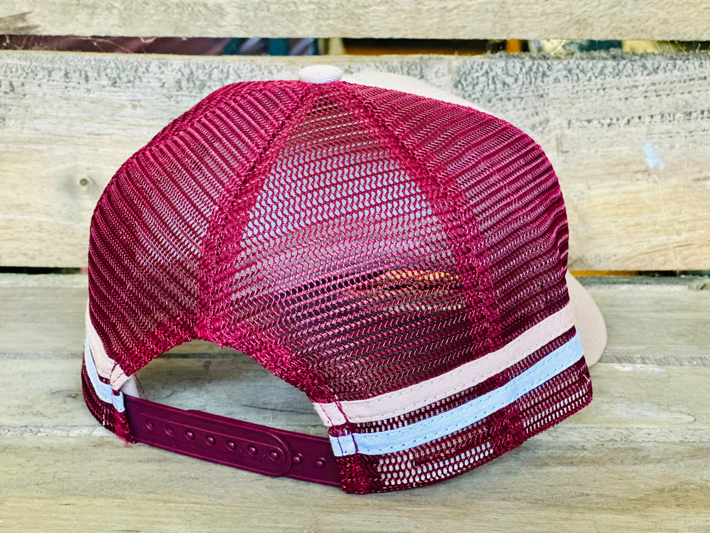 Dustybutts Trucker Cap // Tan & Burgundy