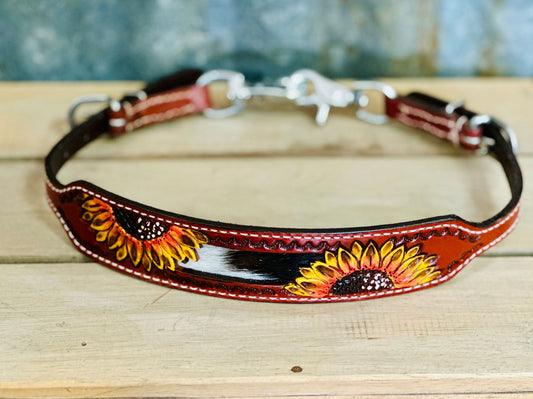 Handpainted Sunflower Wither Strap With Cowhide Inlay -  - Dustybutts Australia