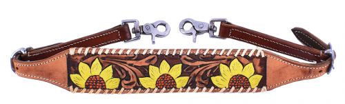 Handpainted Sunflower Wither Strap With Natural Buckstitch -  - Dustybutts Australia