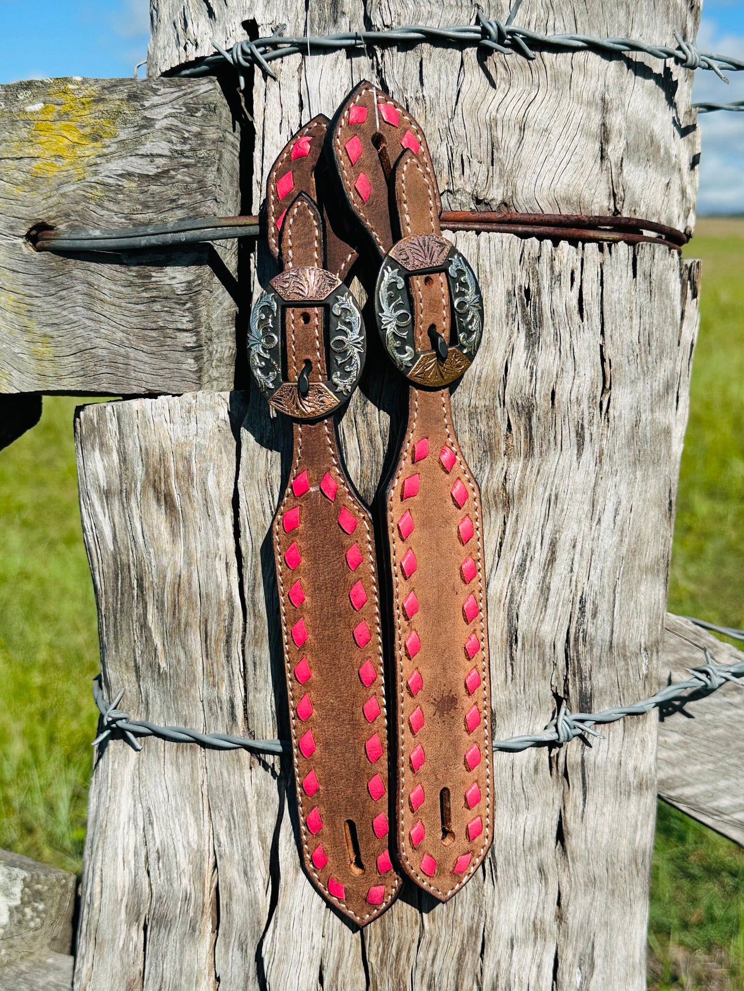 Harness Leather Spur Straps With Buckstitch -  - Dustybutts Australia