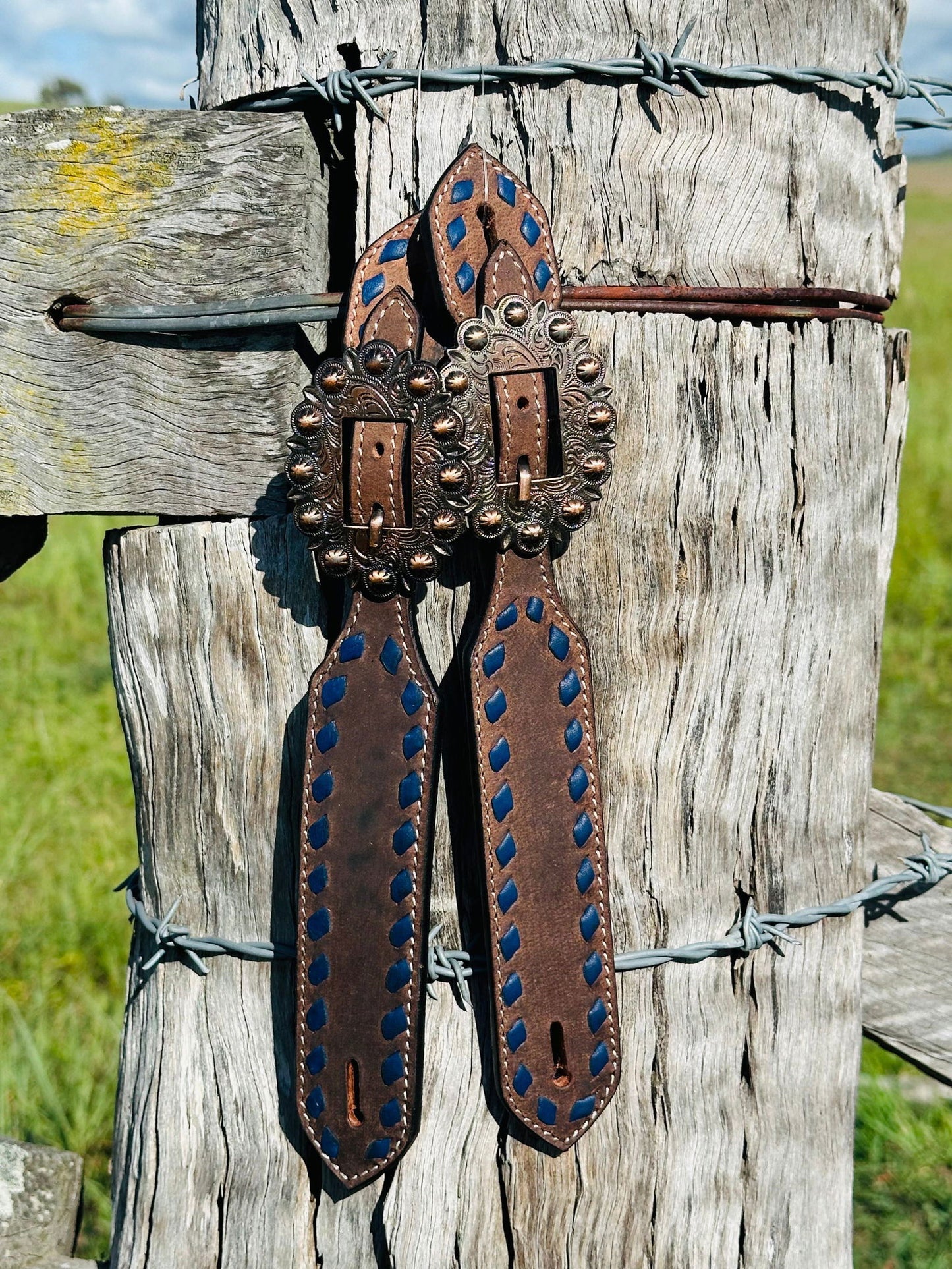Harness Leather Spur Straps With Buckstitch - Dustybutts Australia