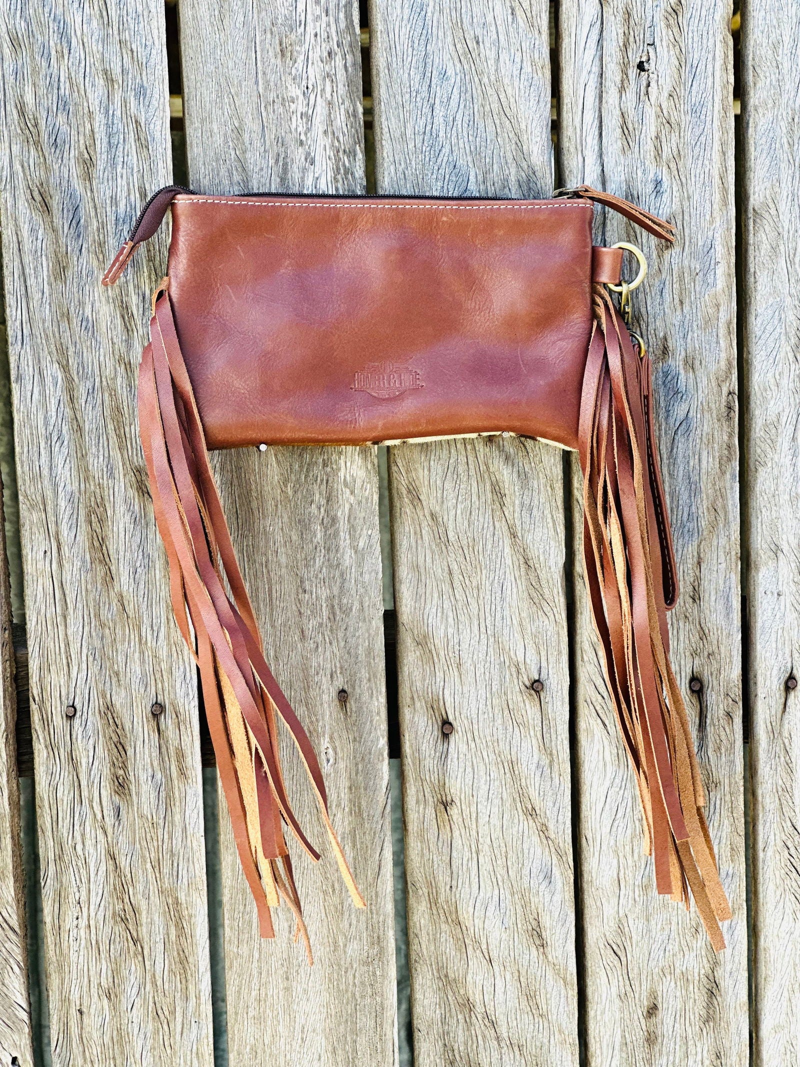 Homer & Hide Cowhide Clutch with Tassels & Tooling Details -  - Dustybutts Australia