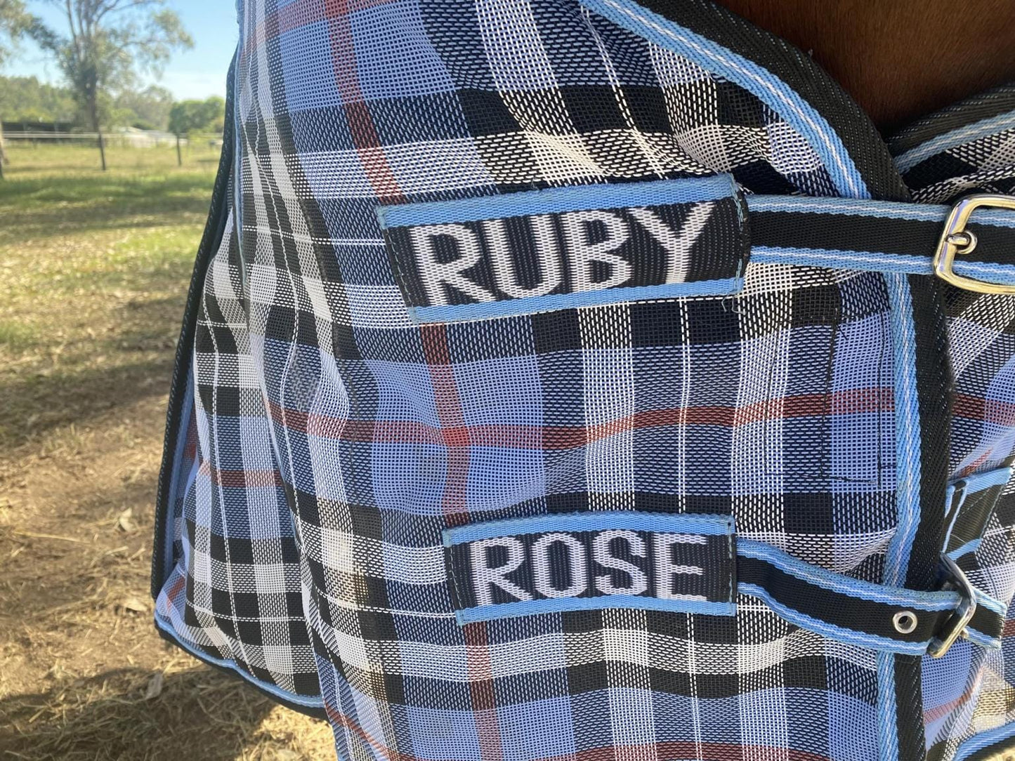 Ruby Rose Blue/ White PVC Shade Mesh Horse Rug Combo