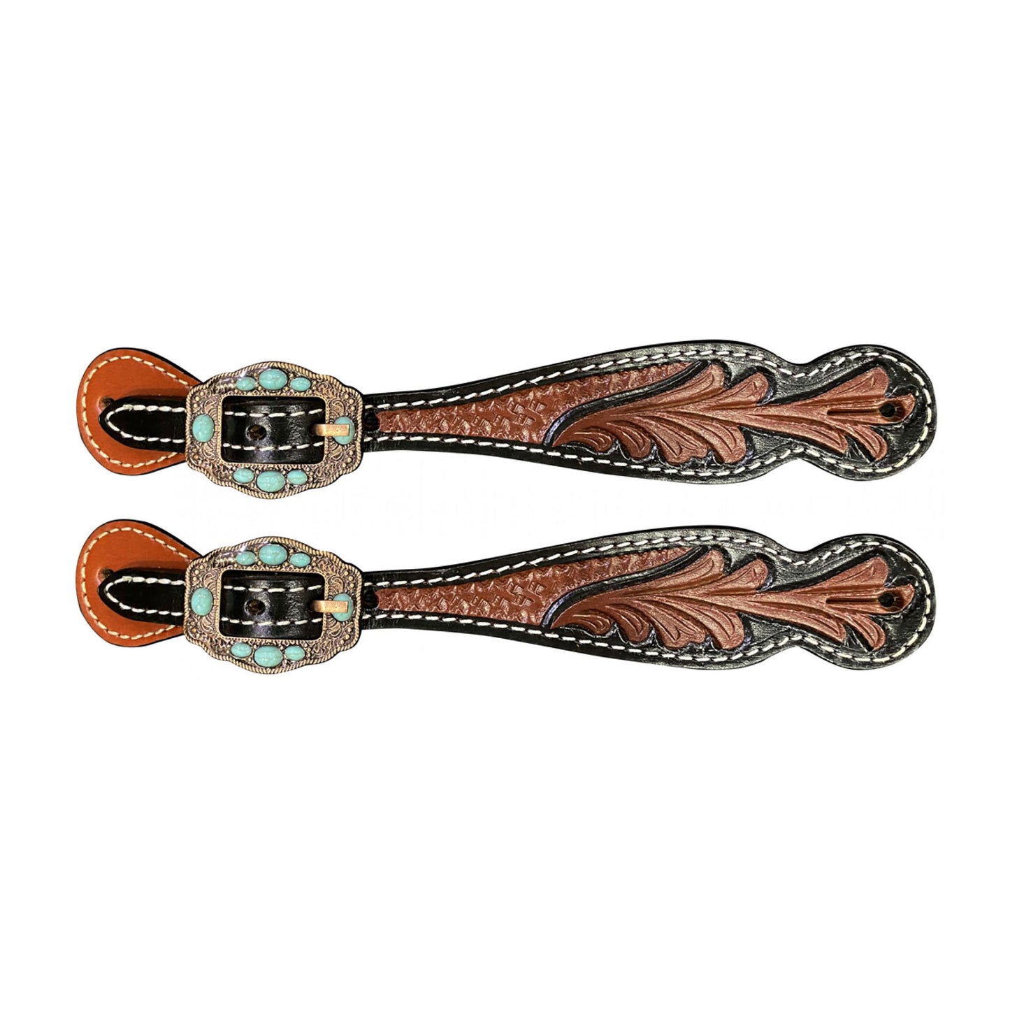 Ladies Two Toned Floral Tooled Spur Straps