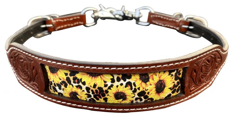 Leather Wither Strap With Sunflower & Cheetah Design