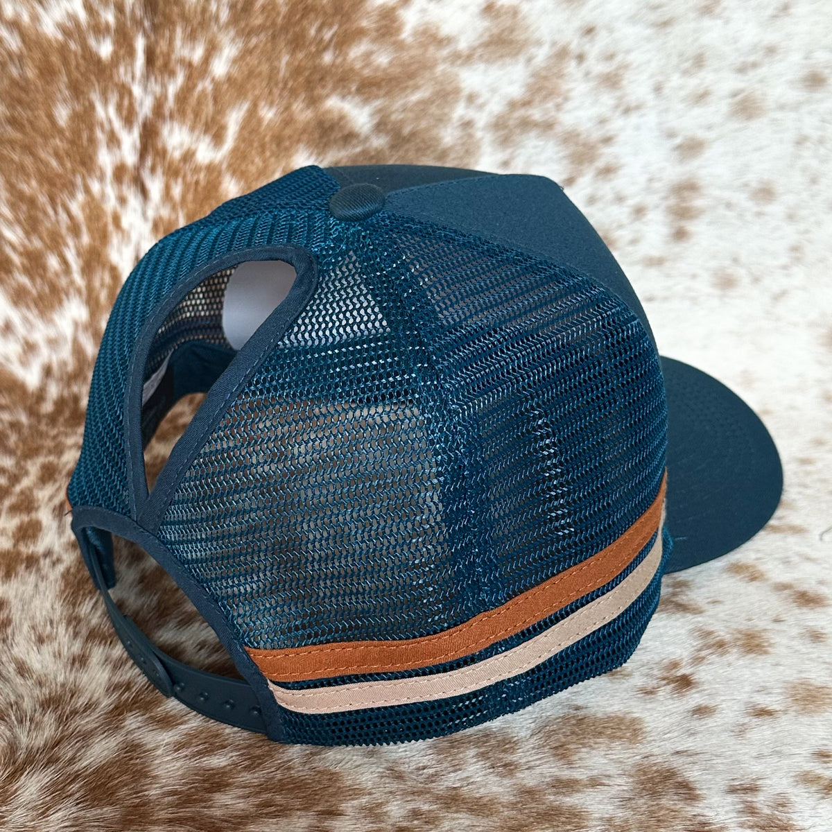 Dustybutts Trucker Cap // Ponytail // Navy & Gold