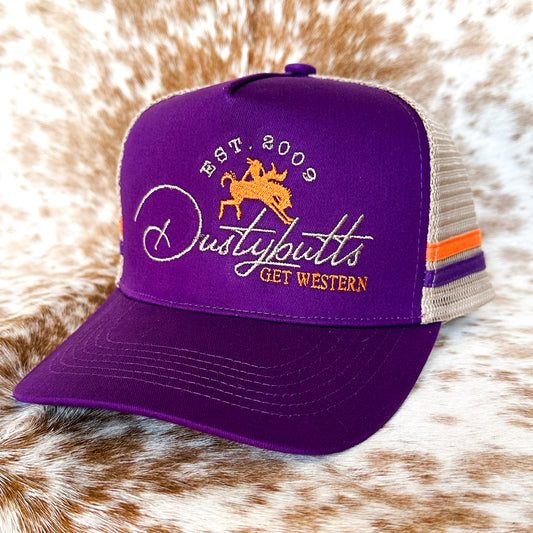 Dustybutts Trucker Cap // Ponytail // Purple & Orange