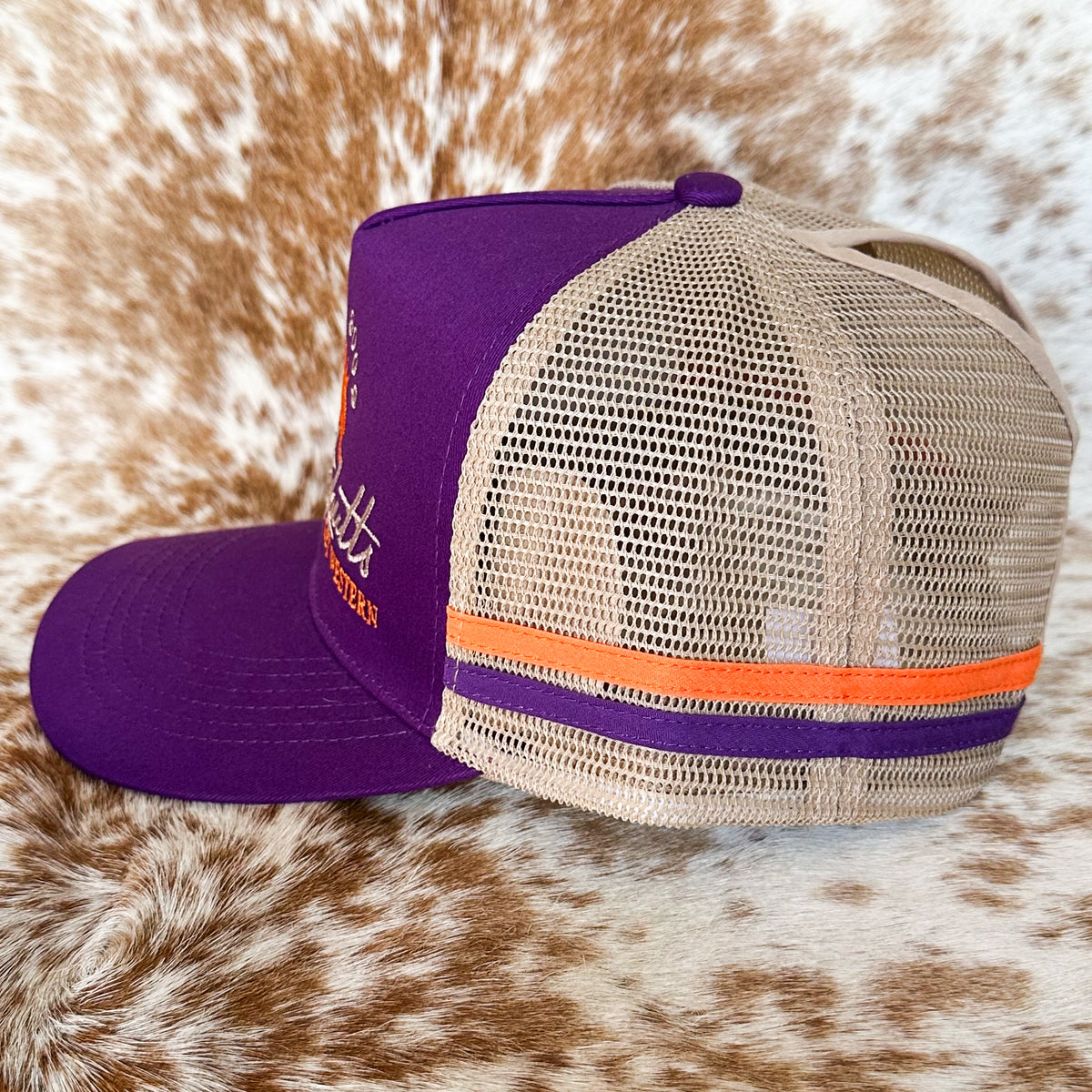 Dustybutts Trucker Cap // Ponytail // Purple & Orange