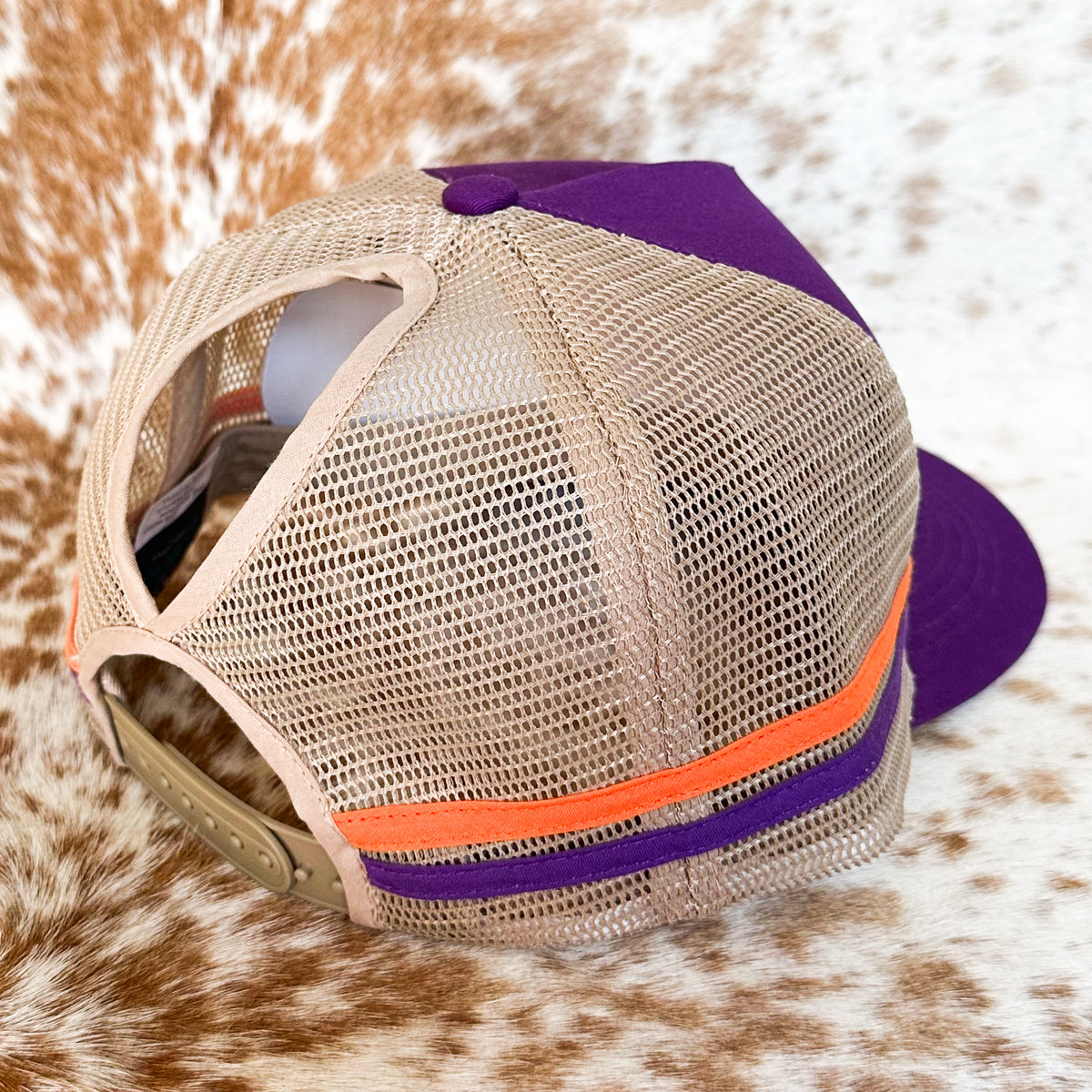 Dustybutts Trucker Cap // Ponytail // Purple & Orange