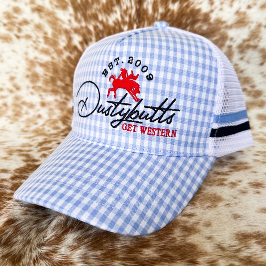 Dustybutts Trucker Cap // Light Blue Gingham