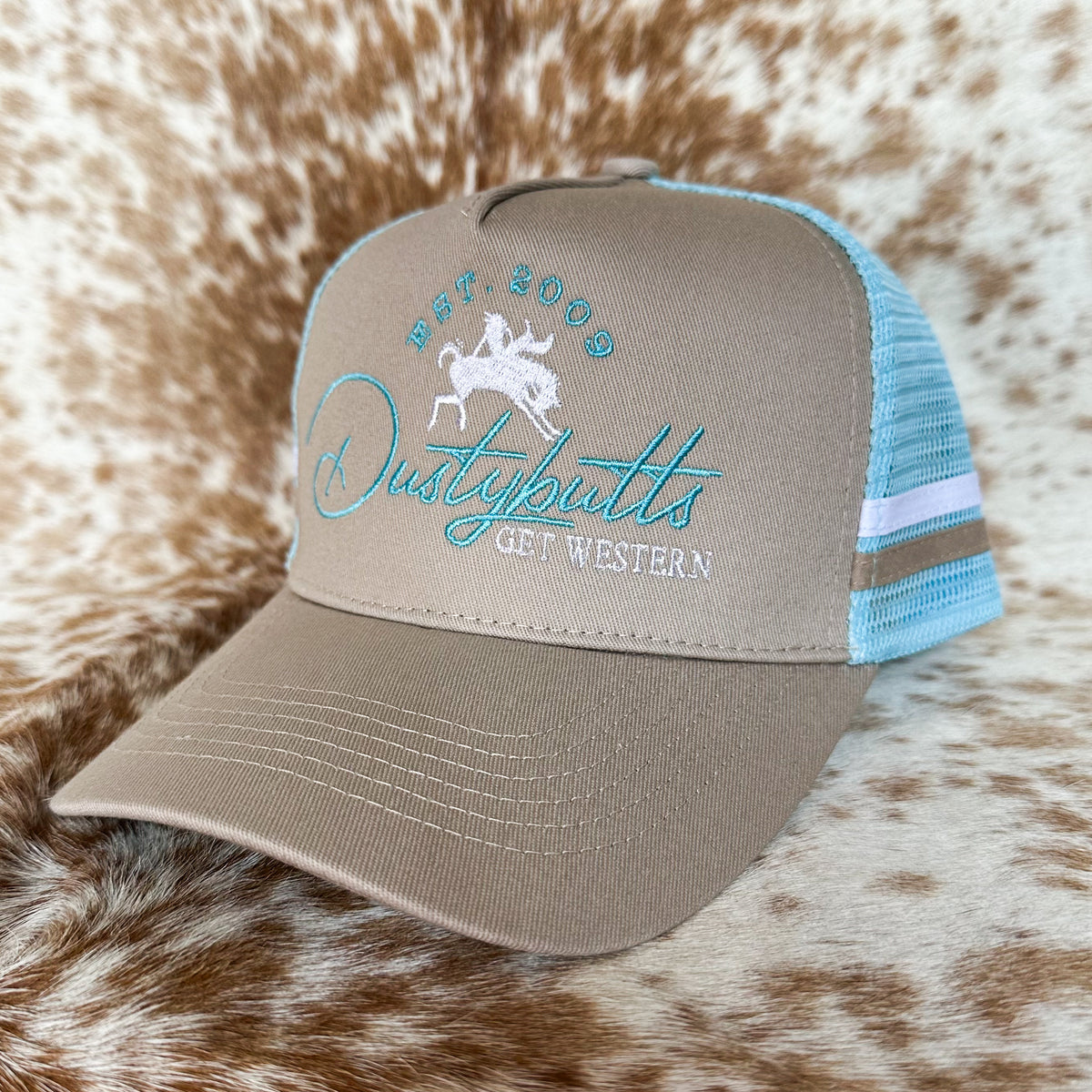 Dustybutts Trucker Cap // Ponytail // Cream & Dusty Blue