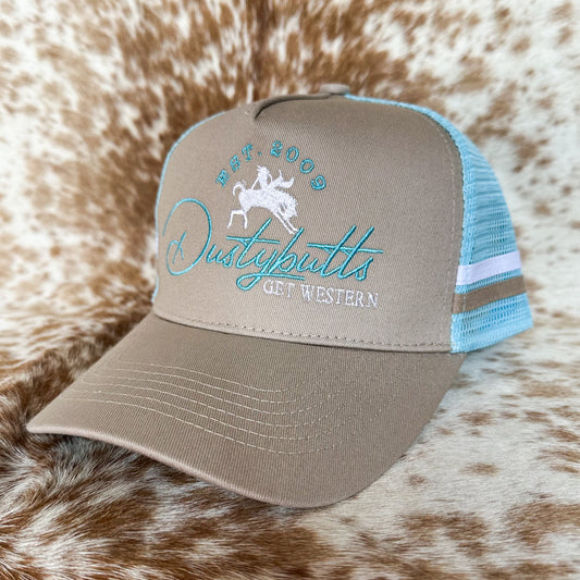Dustybutts Trucker Cap // Ponytail // Cream & Dusty Blue