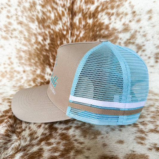 Dustybutts Trucker Cap // Ponytail // Cream & Dusty Blue