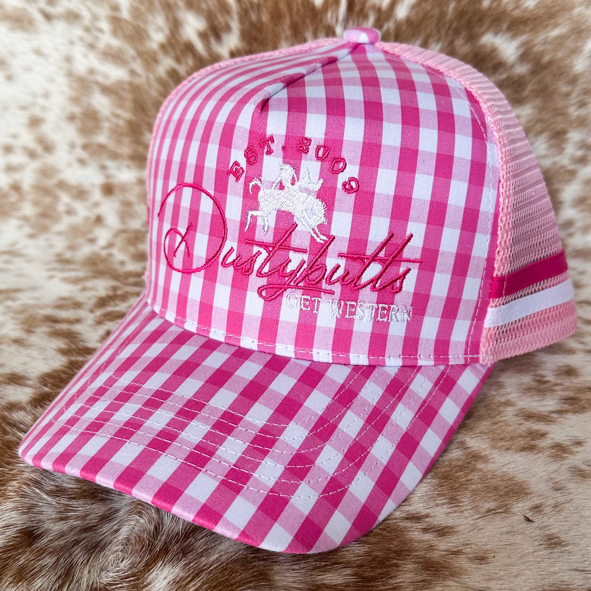 Dustybutts Trucker Cap // Ponytail // Pink Gingham