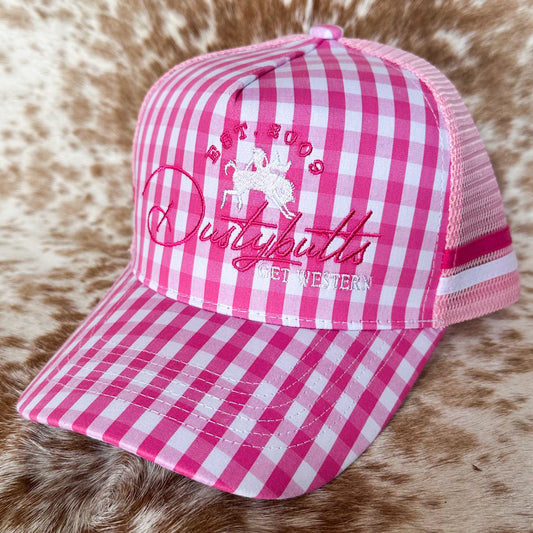 Dustybutts Trucker Cap // Ponytail // Pink Gingham