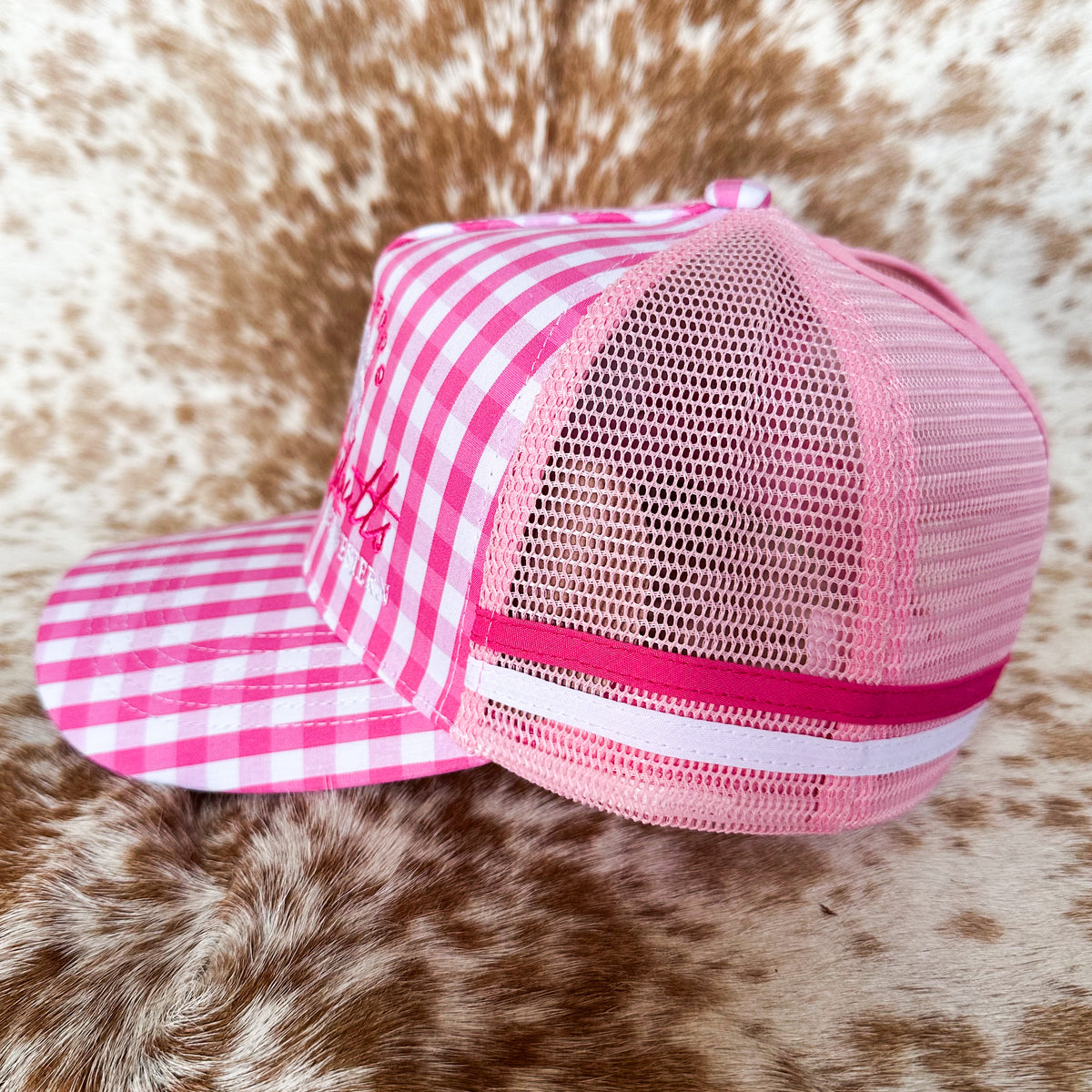 Dustybutts Trucker Cap // Ponytail // Pink Gingham