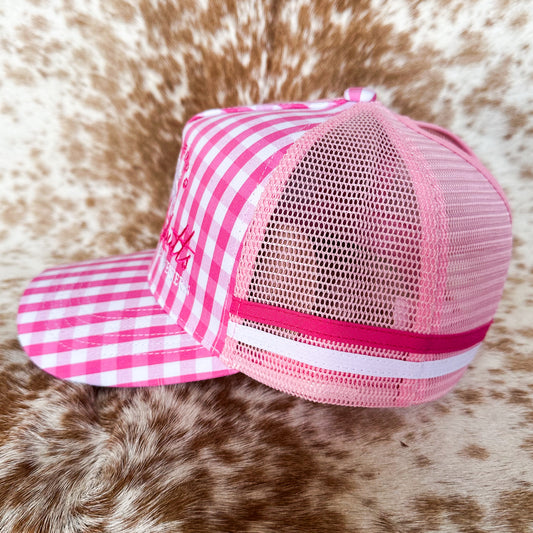 Dustybutts Trucker Cap // Ponytail // Pink Gingham