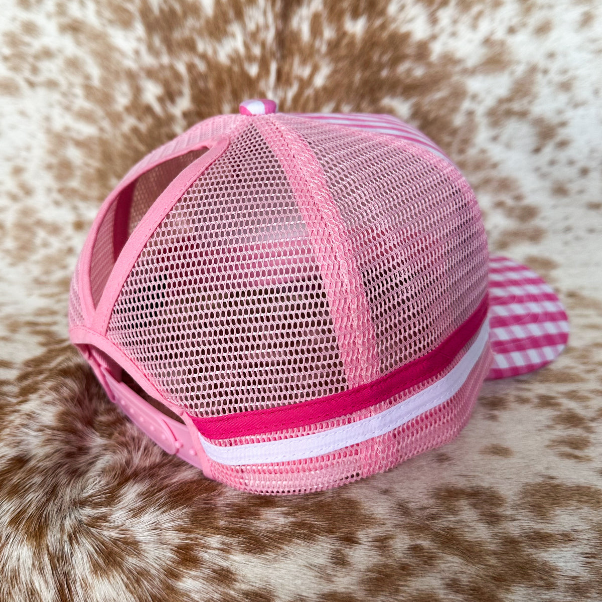 Dustybutts Trucker Cap // Ponytail // Pink Gingham