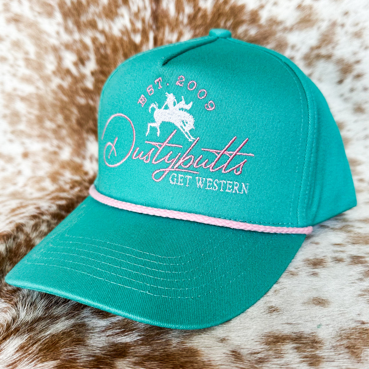 Dustybutts 5 Panel Rope Snapback Cap // Teal & Pink
