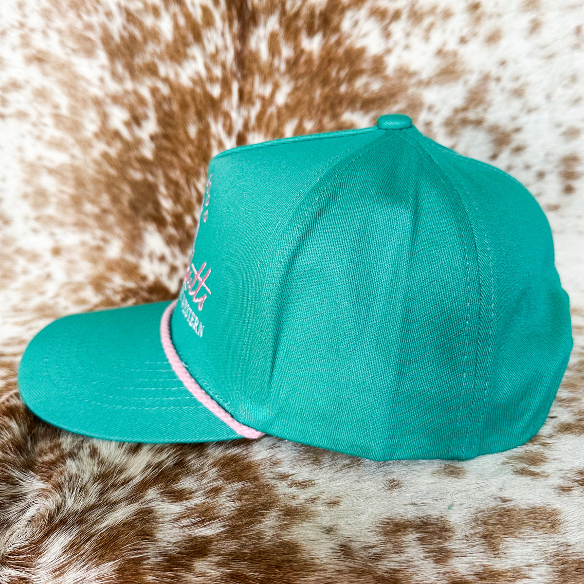Dustybutts 5 Panel Rope Snapback Cap // Teal & Pink