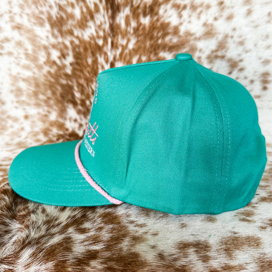 Dustybutts 5 Panel Rope Snapback Cap // Teal & Pink