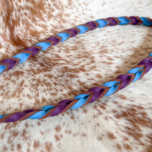 Dustybutts Twisted Bloodknot Barrel / Roping Reins - Turquoise & Purple