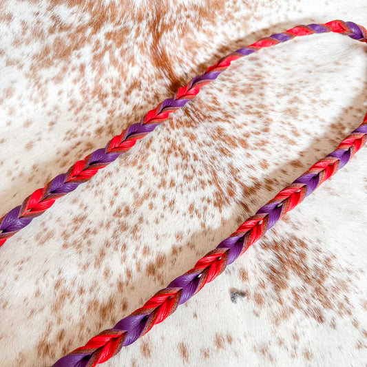 Dustybutts Twisted Bloodknot Barrel / Roping Reins - Red & Purple