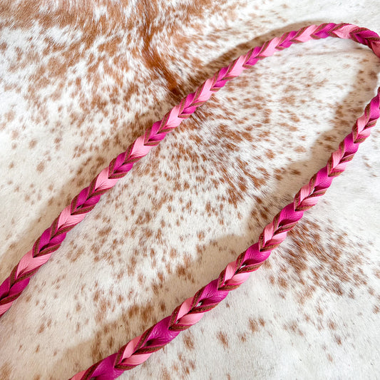 Dustybutts Twisted Bloodknot Barrel / Roping Reins -Light Pink & Dark Pink
