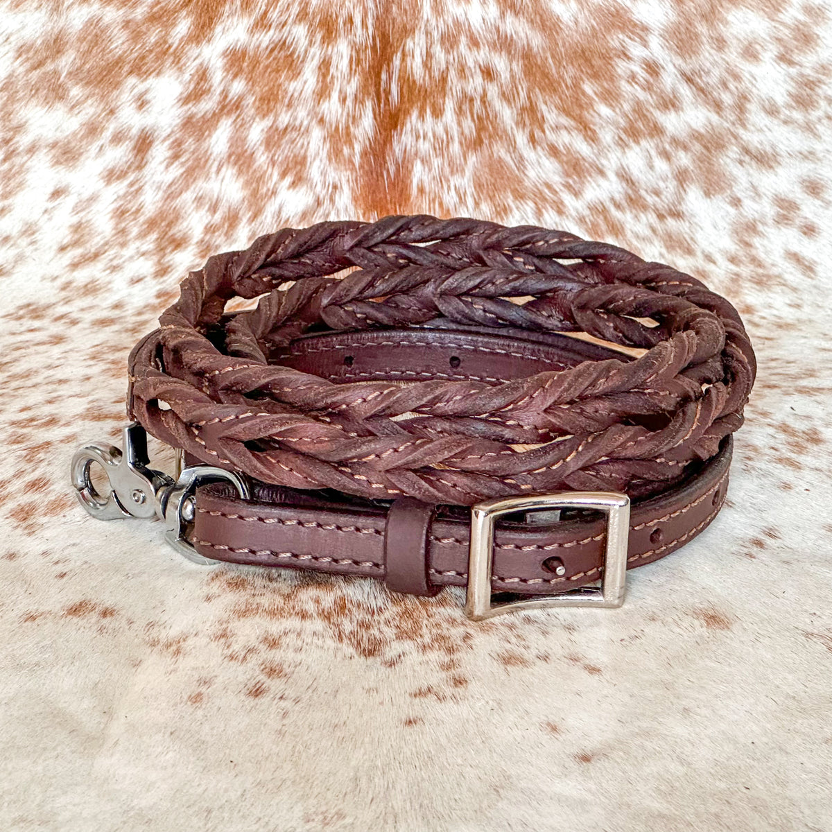 Dustybutts Harness Leather Double Stitched Twisted Bloodknot Barrel Racing Reins