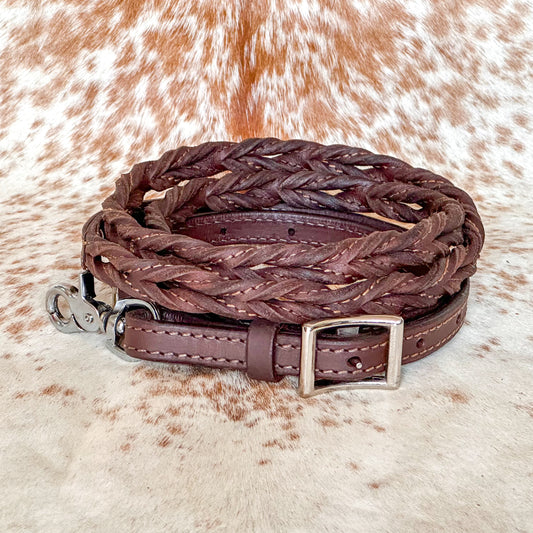 Dustybutts Harness Leather Double Stitched Twisted Bloodknot Barrel Racing Reins