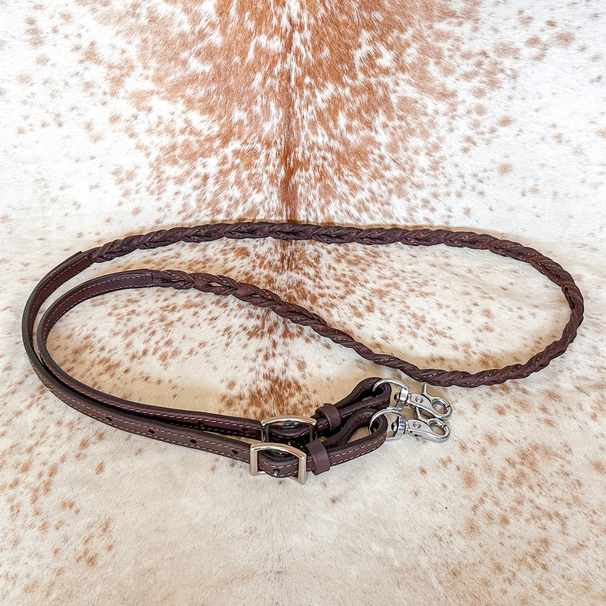 Dustybutts Harness Leather Double Stitched Twisted Bloodknot Barrel Racing Reins