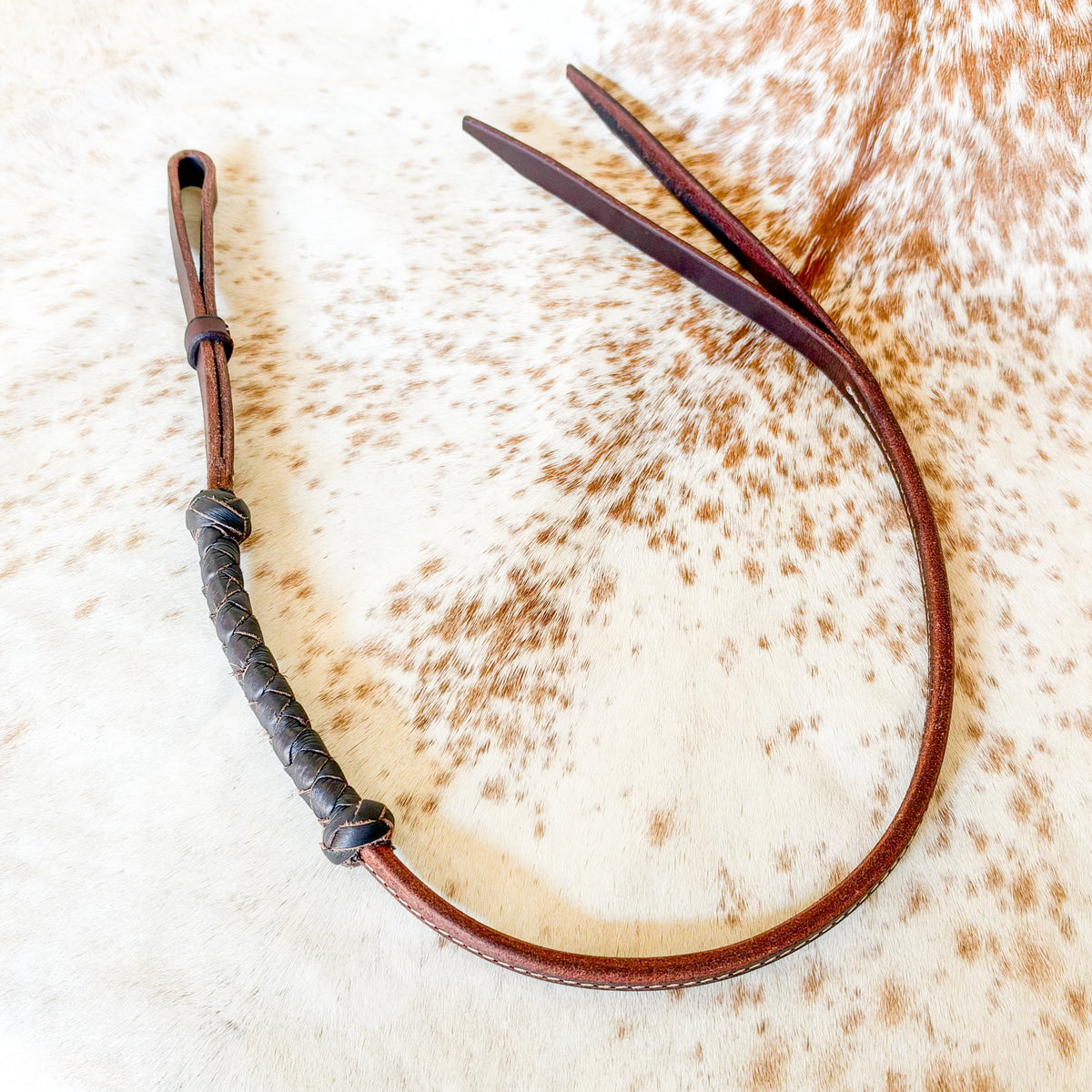 Dustybutts Rolled Harness Braided Leather Quirt / Brown