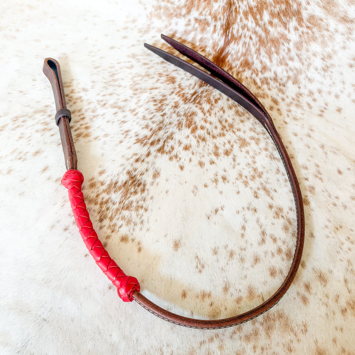 Dustybutts Rolled Harness Braided Leather Quirt / Red