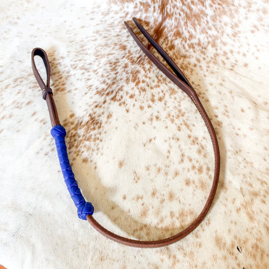 Dustybutts Rolled Harness Braided Leather Quirt / Royal Blue