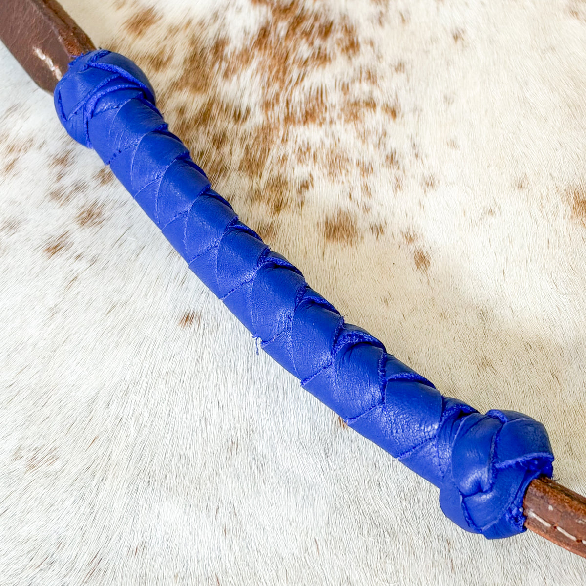 Dustybutts Rolled Harness Braided Leather Quirt / Royal Blue