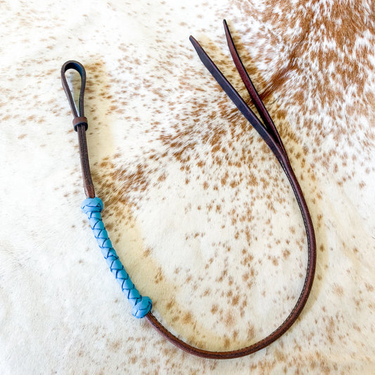 Dustybutts Rolled Harness Braided Leather Quirt / Light Blue