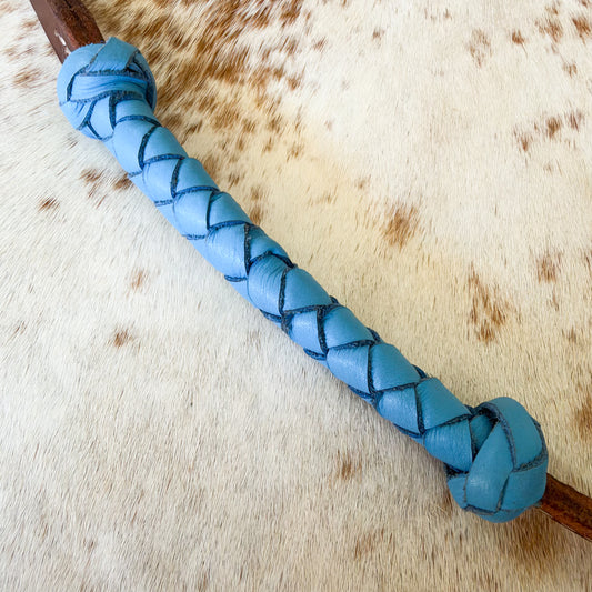 Dustybutts Rolled Harness Braided Leather Quirt / Light Blue
