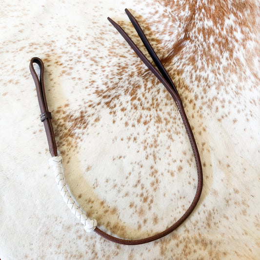 Dustybutts Rolled Harness Braided Leather Quirt / White