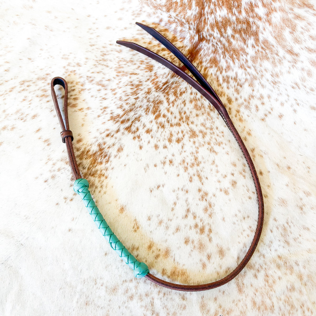 Dustybutts Rolled Harness Braided Leather Quirt / Mint