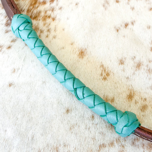 Dustybutts Rolled Harness Braided Leather Quirt / Mint