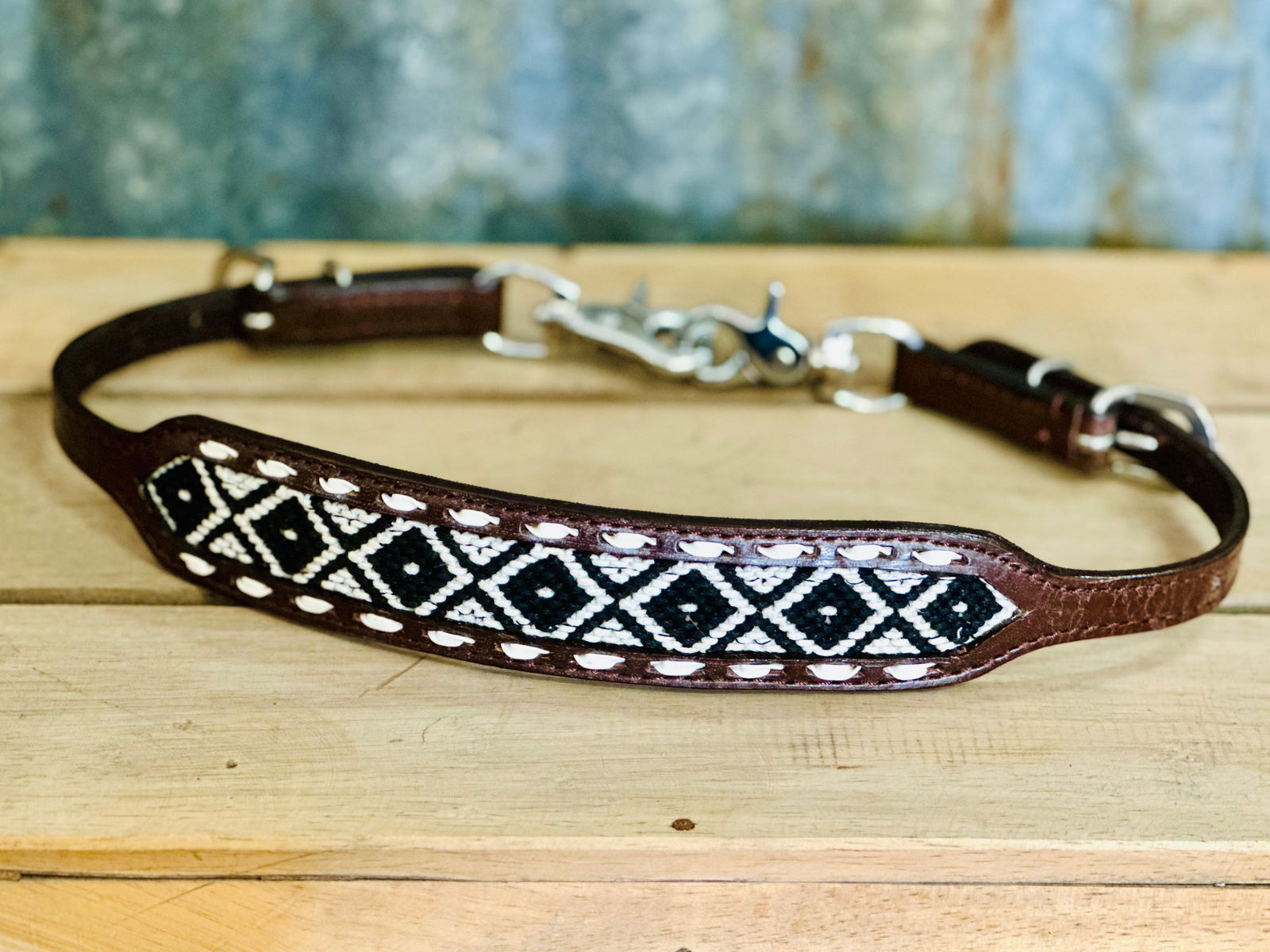 Leather Wither Strap With Woven Fabric Design -  - Dustybutts Australia