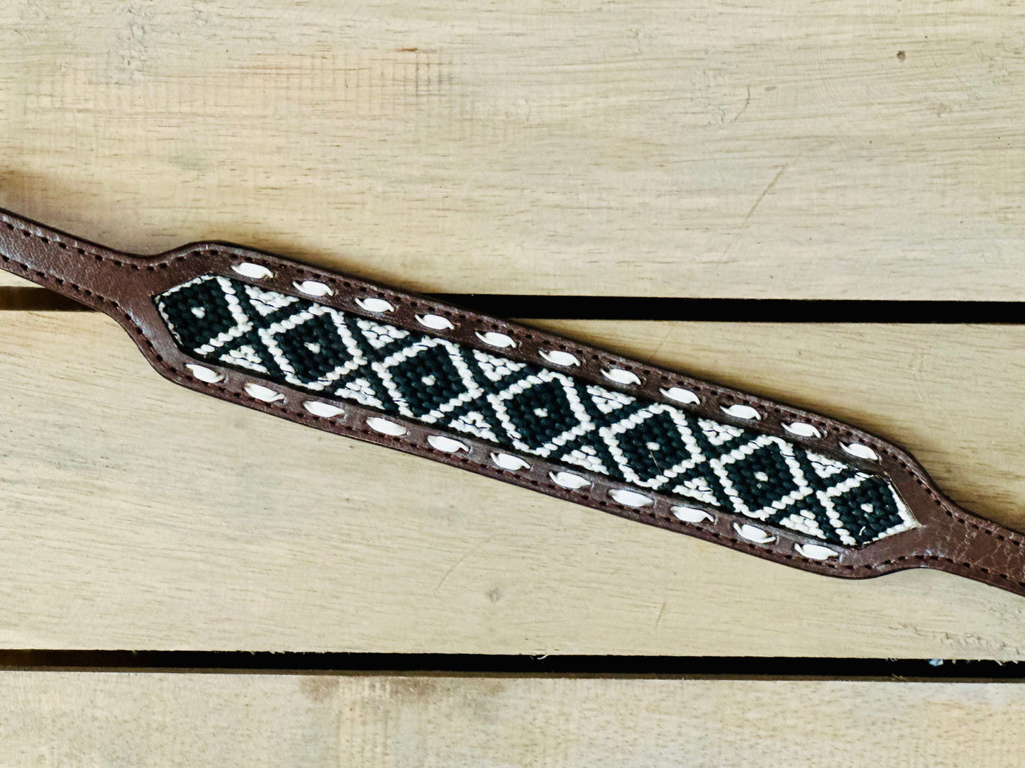 Leather Wither Strap With Woven Fabric Design -  - Dustybutts Australia