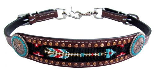 Medium Leather Wither Strap With Beaded Arrow Inlay -  - Dustybutts Australia